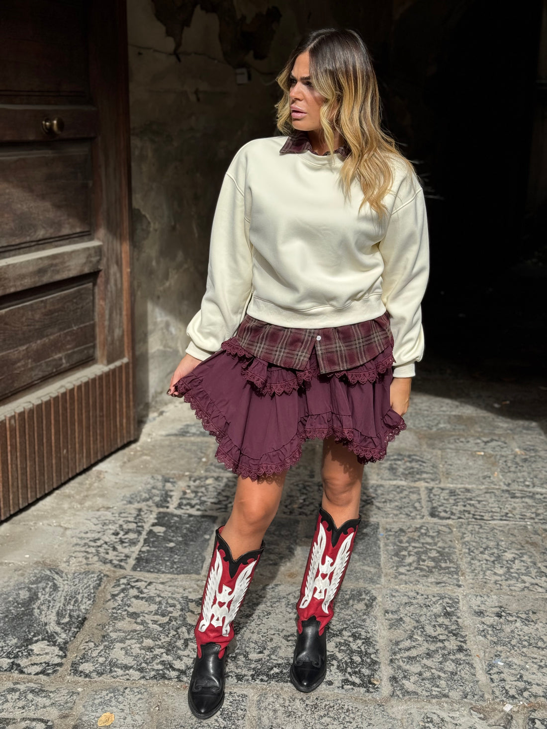 Gonna Brooke Bordo a pantaloncino