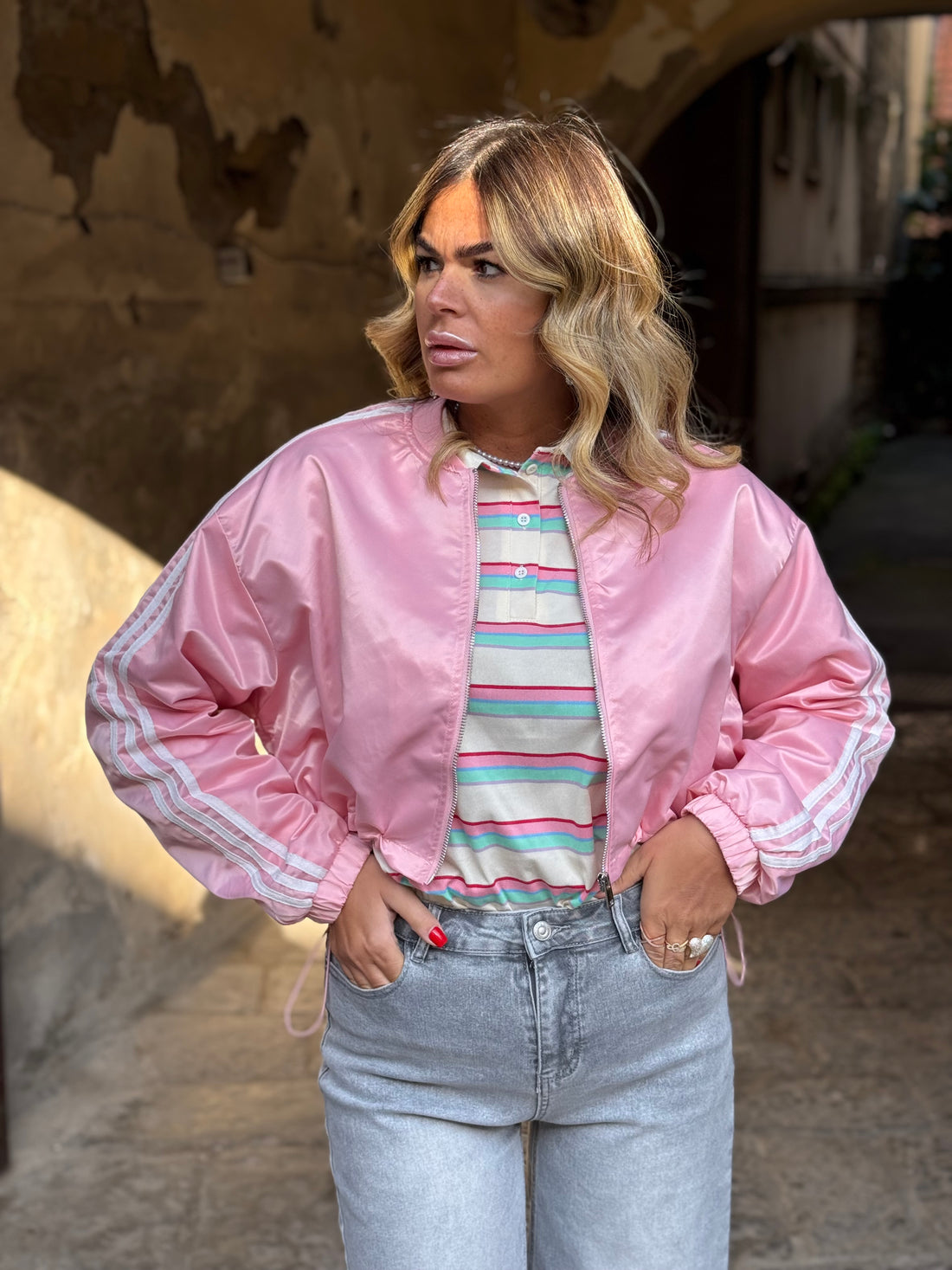 Giubbino Stripes Rosa
